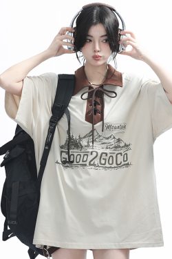 Vintage American-Style Wine Red Lace-Up Short Sleeve Polo Shirt for Women, Loose Fit Summer Top, Casual Y2K Fashion