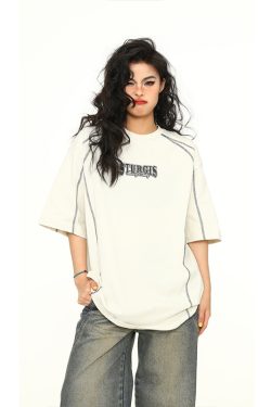 Vintage American Unisex Short Sleeve T-Shirt in Red - Trendy Loose Fit Couple Tee for Y2K Style Lovers