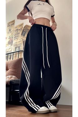 Vintage American Wide-Leg Work Pants, Loose Fit Draping Casual Sports Pants, Trendy Curved Blade Design, 90s Inspired Style