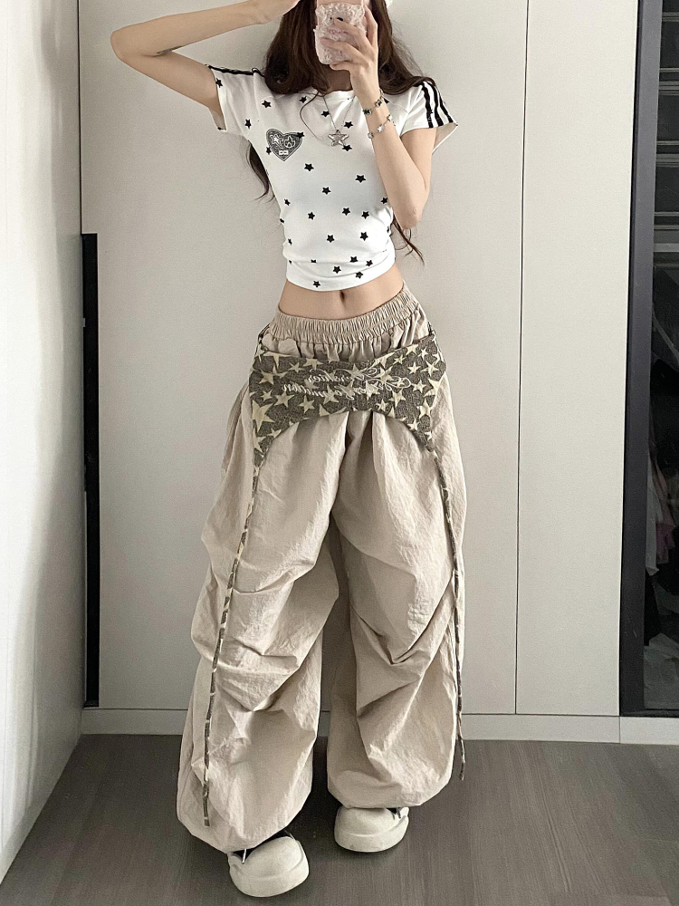 Vintage American Work Pants for Women - Loose Wide-Leg Jazz Dance Casual Sports Trousers with Street Vibe, Floor-Length Style Vintage American Work Pants for Women - Loose Wide-Leg Jazz Dance Casual Sports Trousers with Street Vibe, Floor-Length Style