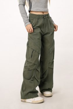 Vintage American Workwear Wide Leg Pants for Women - Casual Loose Straight Leg Trousers for Autumn Winter Fashion