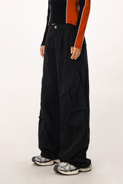 Vintage American Workwear Wide Leg Pants for Women - Casual Loose Straight Leg Trousers for Autumn Winter Fashion