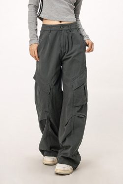 Vintage American Workwear Wide Leg Pants for Women - Casual Loose Straight Leg Trousers for Autumn Winter Fashion