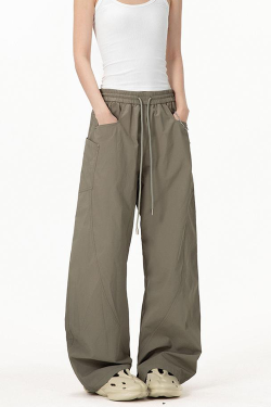 Vintage Army Green Cargo Pants for Women - 2025 Model, Loose Fit Curved Blade Design, Hip-Hop Street Style Casual Wear