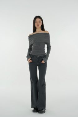 Vintage Ash Gray Low-Rise Flared Jeans - Washed 90s Style Denim for a Retro Look