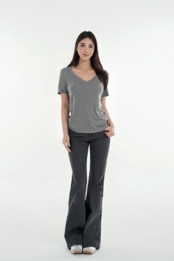 Vintage Ash Gray Low-Rise Flared Jeans - Washed 90s Style Denim for a Retro Look