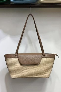 Vintage Beach Straw Woven Tote Bag for Women - Casual Spring Shoulder Bag, French Niche Design, Perfect for Summer Outings