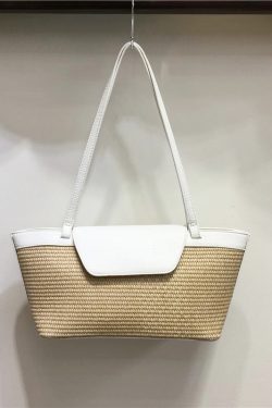 Vintage Beach Straw Woven Tote Bag for Women - Casual Spring Shoulder Bag, French Niche Design, Perfect for Summer Outings