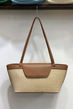 Vintage Beach Straw Woven Tote Bag for Women - Casual Spring Shoulder Bag, French Niche Design, Perfect for Summer Outings