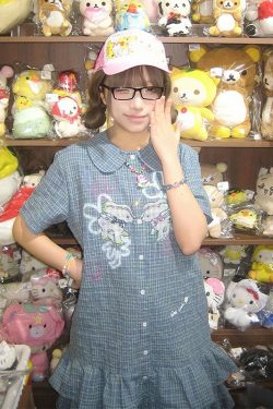 Vintage Blue Checkered Dress for Women - Summer Doll Collar Design with Lucky Little Deer, Trendy Short Skirt