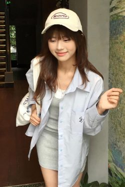 Vintage Blue Long Sleeve Shirt Jacket for Women - Summer Sun Protection Casual Loose Mid-Length Top