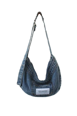 Vintage Blue Washed Denim Cowboy Half-Moon Dumpling Bag - Versatile Shoulder Crossbody Underarm Bag for Cool Y2K Style
