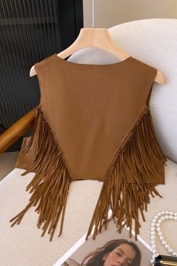 Vintage Bohemian Suede Fringe Vest for Women - Studded Short Crop Top, Prairie Style, Boho Chic Fashion