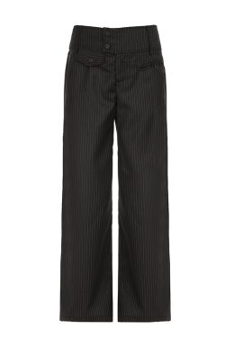 Vintage British Striped Asymmetrical Pocket Wide-Leg Pants for Women, Retro Loose Straight-Leg Trousers, Y2K Style