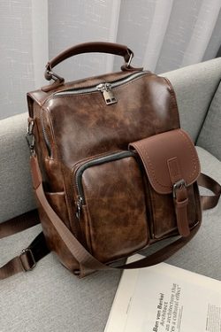 Vintage British Style Denim Soft Leather Backpack for Women, Multifunctional Large Capacity Book Bag, Ideal for Everyday Use