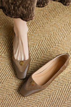 Vintage British Style Handmade Genuine Leather Flats for Women - 2025 Spring Collection, Elegant OL Commuting Footwear