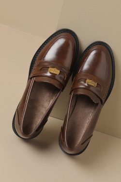 Vintage Brown Distressed Genuine Leather Slip-On Shoes for Women - Italian Style Corso Venezia Inspired Footwear