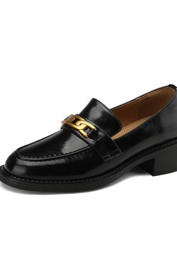 Vintage Brown Metal Buckle Loafers for Women - Versatile Leather Shoes, 2025 Trend, Y2K Inspired Fashion