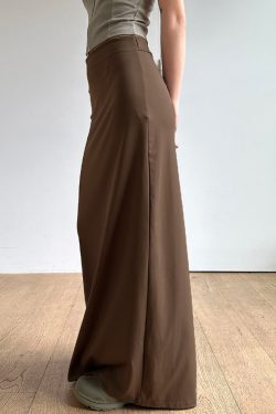 Vintage Brown Straight Retro Long Skirt for Women with Back Slit - Stylish Low Waist Design, Perfect for Y2K and 90s Fashion