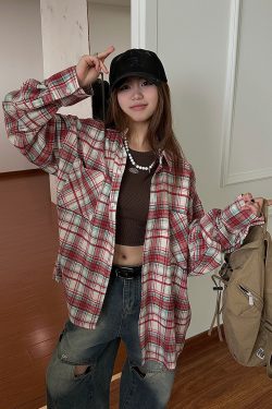 Vintage Brushed Plaid Long Sleeve Shirt for Men & Women, Pleated Pocket, Casual Couple's Jacket, Spring & Autumn Fashion