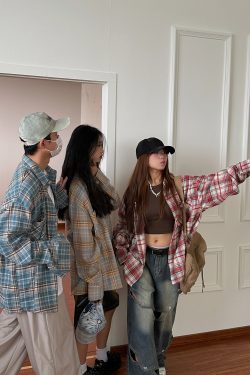 Vintage Brushed Plaid Long Sleeve Shirt for Men & Women, Pleated Pocket, Casual Couple's Jacket, Spring & Autumn Fashion