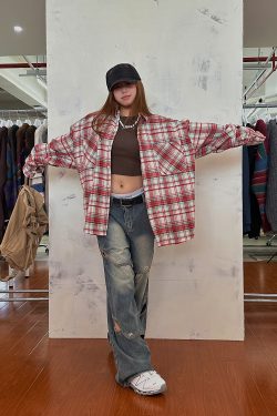 Vintage Brushed Plaid Long Sleeve Shirt for Men & Women, Pleated Pocket, Casual Couple's Jacket, Spring & Autumn Fashion