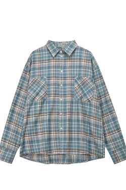 Vintage Brushed Plaid Long Sleeve Shirt for Men & Women, Pleated Pocket, Casual Couple's Jacket, Spring & Autumn Fashion