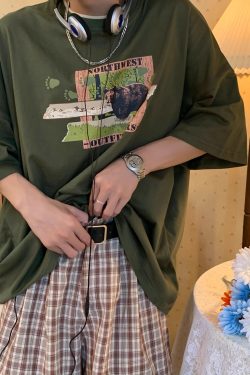 Vintage California Bear Graphic T-Shirt, European & American Trend, Short Sleeve Loose Fit Top, Casual Y2K Style