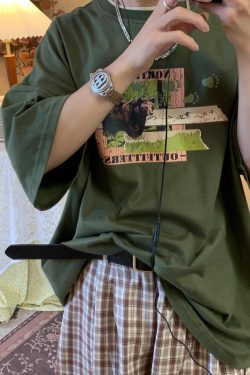 Vintage California Bear Graphic T-Shirt, European & American Trend, Short Sleeve Loose Fit Top, Casual Y2K Style