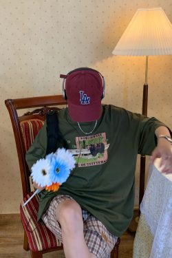 Vintage California Bear Graphic T-Shirt, European & American Trend, Short Sleeve Loose Fit Top, Casual Y2K Style