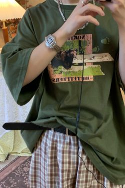 Vintage California Bear Graphic T-Shirt, European & American Trend, Short Sleeve Loose Fit Top, Casual Y2K Style