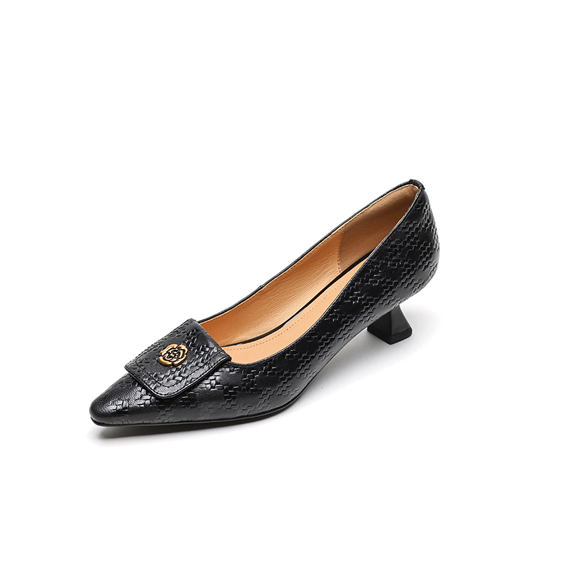 Vintage Camellia Mid-Heel Pointed Toe Women's Shoes - Small Lambskin Shallow Mouth Design, Plus Size, 2025 Summer Style Vintage Camellia Mid-Heel Pointed Toe Women's Shoes - Small Lambskin Shallow Mouth Design, Plus Size, 2025 Summer Style