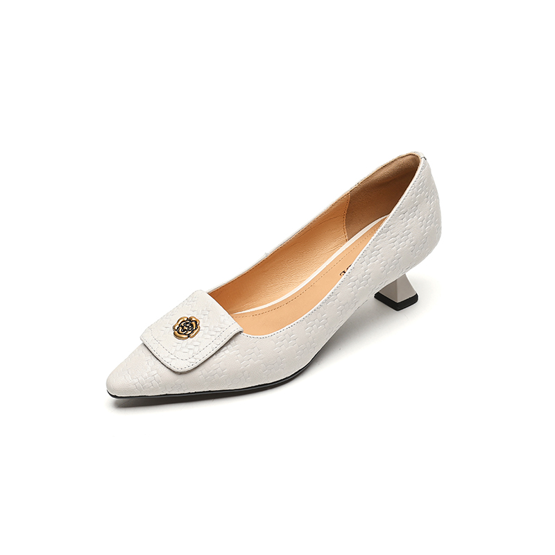 Vintage Camellia Mid-Heel Pointed Toe Women's Shoes - Small Lambskin Shallow Mouth Design, Plus Size, 2025 Summer Style Vintage Camellia Mid-Heel Pointed Toe Women's Shoes - Small Lambskin Shallow Mouth Design, Plus Size, 2025 Summer Style