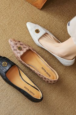 Vintage Camellia Mid-Heel Pointed Toe Women's Shoes - Small Lambskin Shallow Mouth Design, Plus Size, 2025 Summer Style