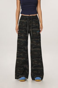 Vintage Camouflage Casual Pants for Men and Women - Straight Loose Slightly Flared Wide-Leg Workwear Inspired by American Sports