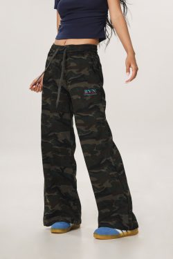 Vintage Camouflage Casual Pants for Men and Women - Straight Loose Slightly Flared Wide-Leg Workwear Inspired by American Sports