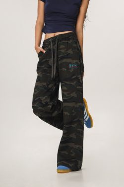 Vintage Camouflage Casual Pants for Men and Women - Straight Loose Slightly Flared Wide-Leg Workwear Inspired by American Sports