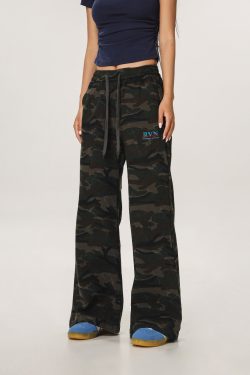 Vintage Camouflage Casual Pants for Men and Women - Straight Loose Slightly Flared Wide-Leg Workwear Inspired by American Sports