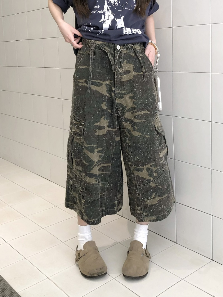 Vintage Camouflage Work Pants for Men & Women, Loose Straight-Leg Wide-Leg Trousers, 8/10 Length, Y2K Streetwear Style Vintage Camouflage Work Pants for Men & Women, Loose Straight-Leg Wide-Leg Trousers, 8/10 Length, Y2K Streetwear Style