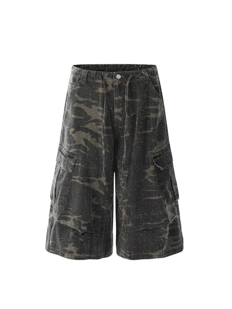 Vintage Camouflage Work Pants for Men & Women, Loose Straight-Leg Wide-Leg Trousers, 8/10 Length, Y2K Streetwear Style Vintage Camouflage Work Pants for Men & Women, Loose Straight-Leg Wide-Leg Trousers, 8/10 Length, Y2K Streetwear Style