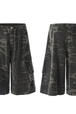 Vintage Camouflage Work Pants for Men & Women, Loose Straight-Leg Wide-Leg Trousers, 8/10 Length, Y2K Streetwear Style