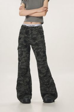 Vintage Camouflage Workwear Pants for Men and Women - Loose Straight Leg Flared Wide-Leg Casual Streetwear 90s Style