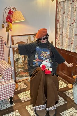 Vintage Cartoon Cat and Dog Print Short Sleeve T-Shirt, Washed Distressed Loose Fit Top for Women, Y2K Inspired Fashion