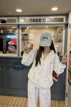 Vintage Cartoon Hooded Cardigan and Pants Set for Women - Loose Casual American Style Outfit