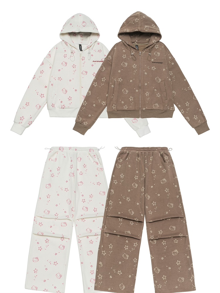 Vintage Cartoon Hooded Cardigan and Pants Set for Women - Loose Casual American Style Outfit Vintage Cartoon Hooded Cardigan and Pants Set for Women - Loose Casual American Style Outfit