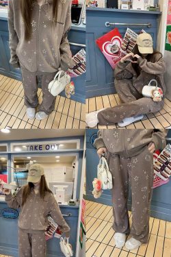 Vintage Cartoon Hooded Cardigan and Pants Set for Women - Loose Casual American Style Outfit