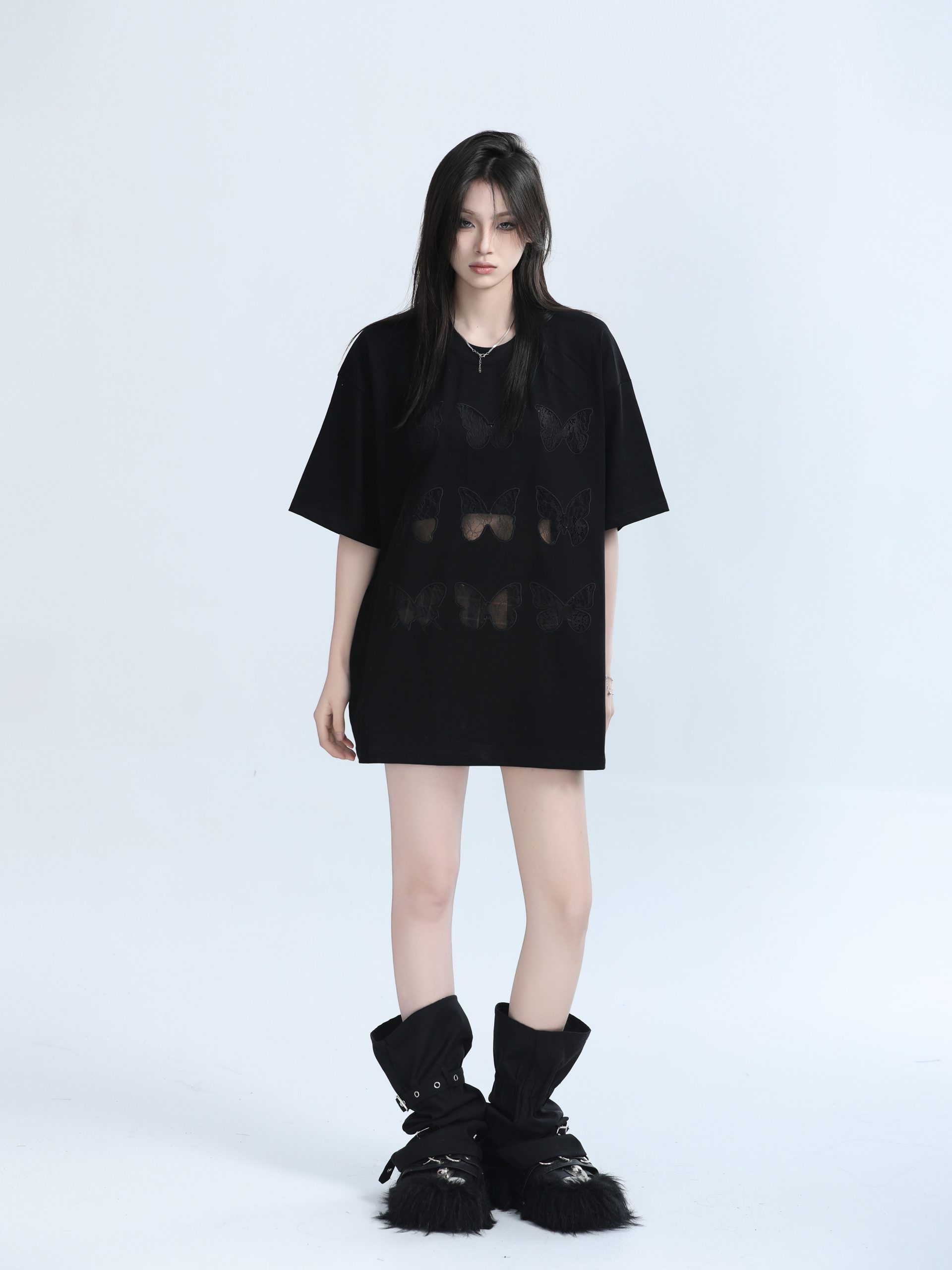 Vintage Carved Hollow Butterfly Embroidery Black Short Sleeve T-Shirt for Women - Summer Loose Fit, Y2K Ins Style Vintage Carved Hollow Butterfly Embroidery Black Short Sleeve T-Shirt for Women - Summer Loose Fit, Y2K Ins Style