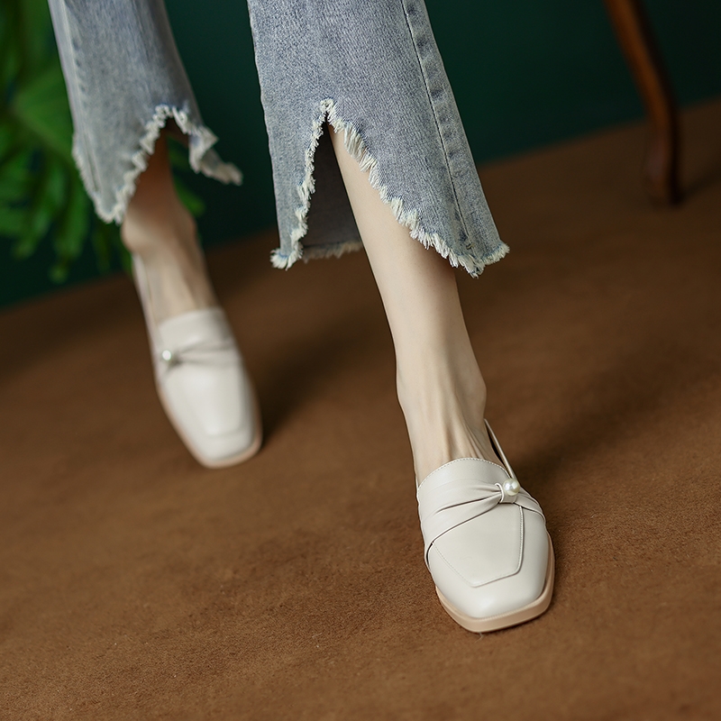 Vintage Chunky Mid-Heel Pearl Bow Single Shoes for Women - 2025 Genuine Leather Square-Toe Design, Stylish and Sophisticated Vintage Chunky Mid-Heel Pearl Bow Single Shoes for Women - 2025 Genuine Leather Square-Toe Design, Stylish and Sophisticated