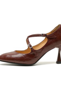 Vintage Cross-Strap Thin-Heeled High Heels for Women - 2025 Spring Summer Shallow Mouth Wine Red Shoes