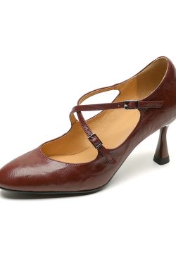 Vintage Cross-Strap Thin-Heeled High Heels for Women - 2025 Spring Summer Shallow Mouth Wine Red Shoes
